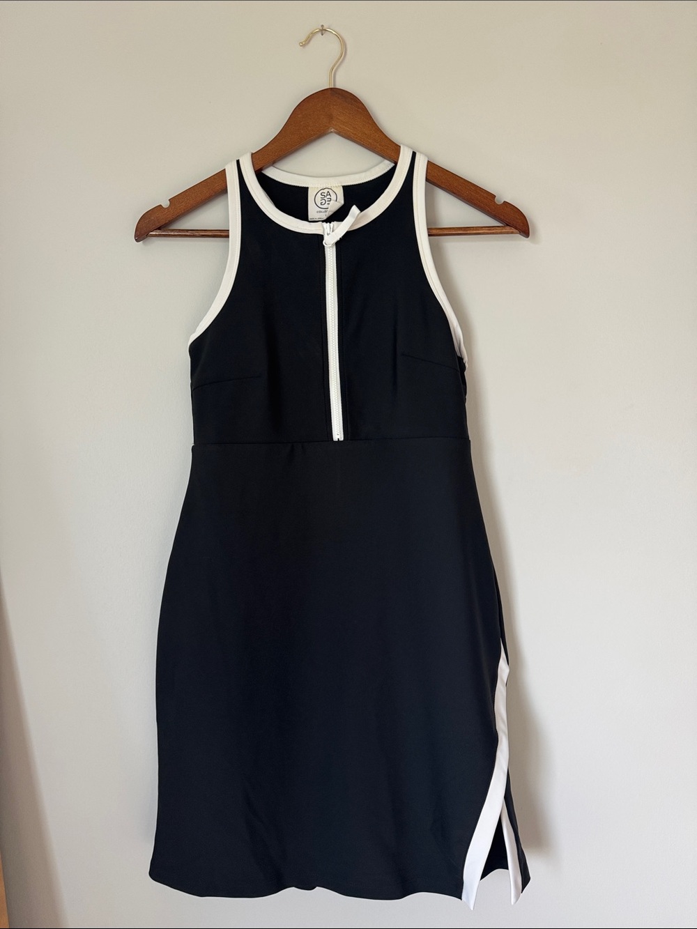 Sage Black and White Zip-Front Sleeveless Dress